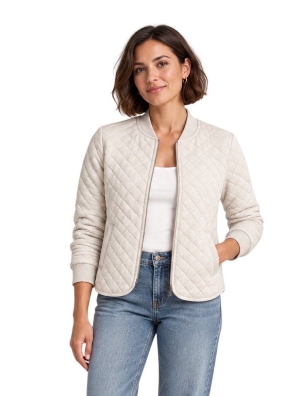 Marine Layer Corbet Quilted Bomber in Oatmeal - Small / Oatmeal